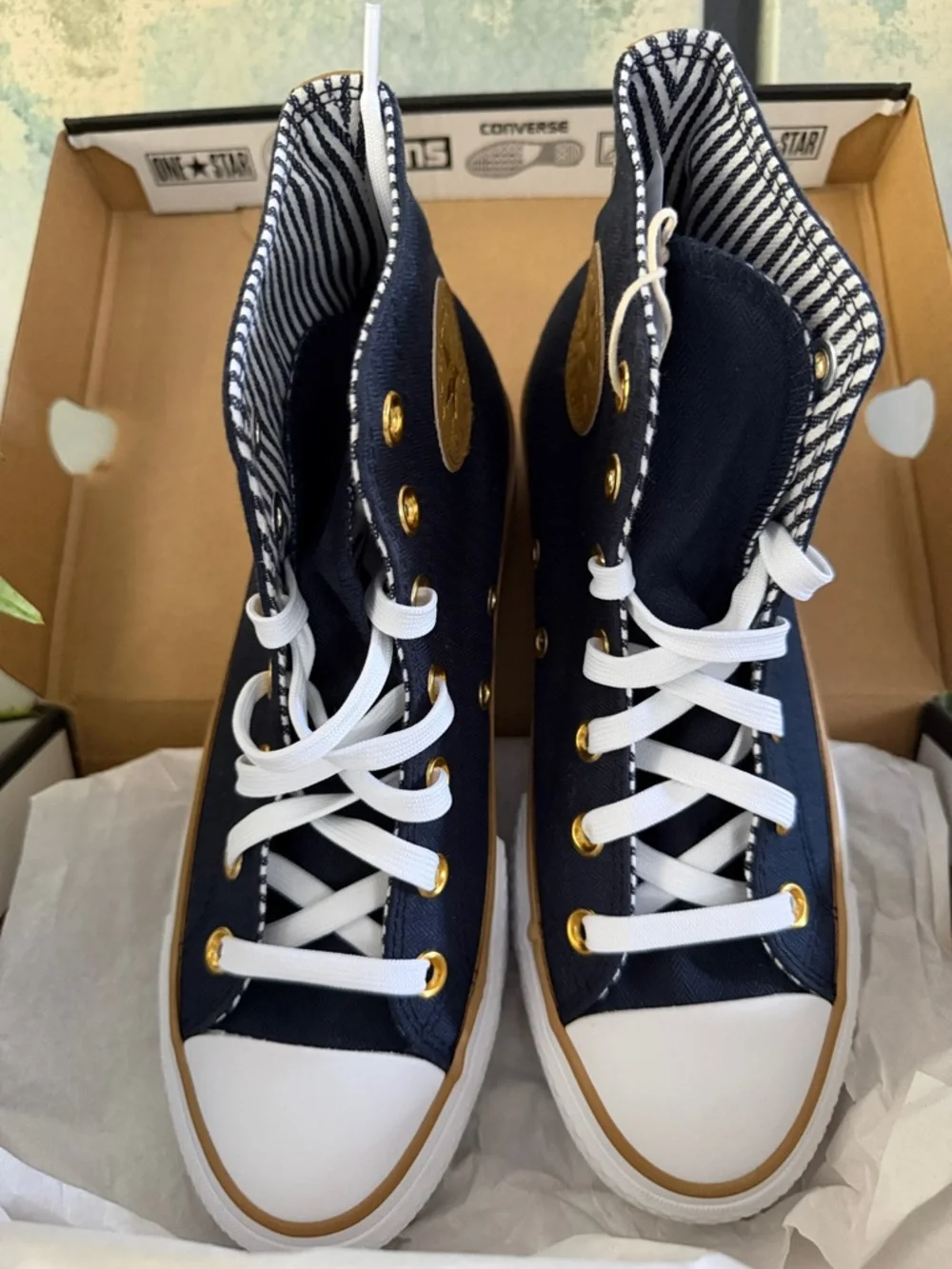 Converse High Top Sneakers - Navy with Gold Details - Picture 4 of 9